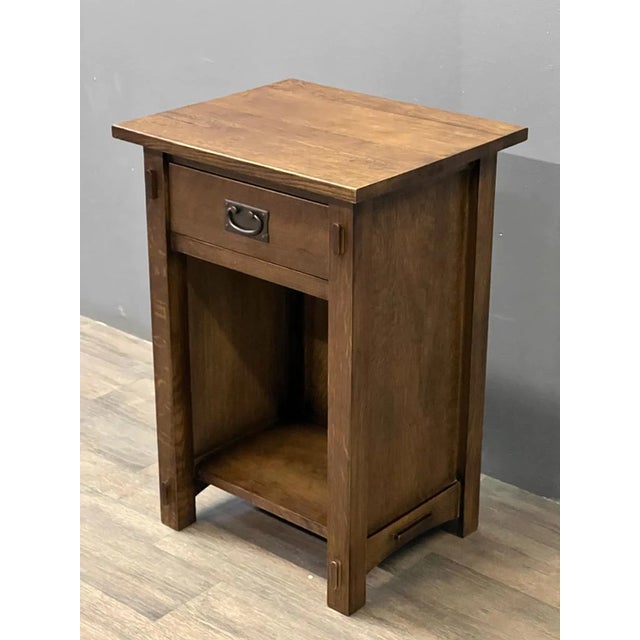 Crafters and Weavers Mission Solid Quarter Sawn Oak 1 Drawer End Table - Walnut For Sale - Image 4 of 4