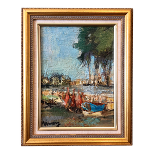 Jean VinayFrench Expressionist Ecole de Paris Oil Painting Boats on French Riviera