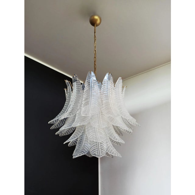 Italian Six-Tier Murano Glass Chandelier with 36 Opaline Palmettes, 1970s For Sale - Image 10 of 18