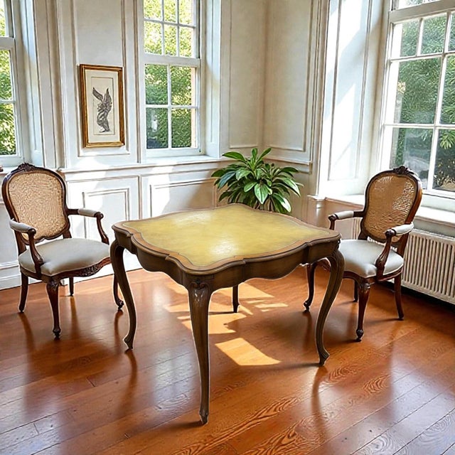 French Vintage Weiman Leather Top Game or Card Table For Sale - Image 3 of 17