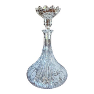 Vintage Ships Captain Clear Crystal Glass Frosted Design Decanter For Sale
