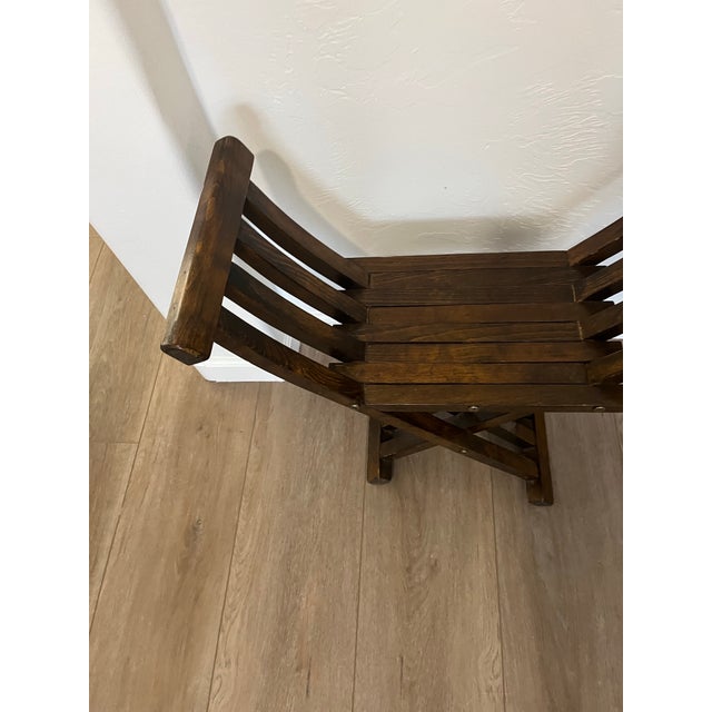 Brown Vintage Campaign X Base Folding Desk Chair Stool For Sale - Image 8 of 12