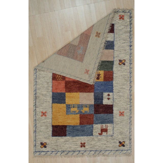 Tribal 6x9 Beige Multicolor Gabbeh Patchwork Hand-Knotted Wool Rug For Sale - Image 3 of 3