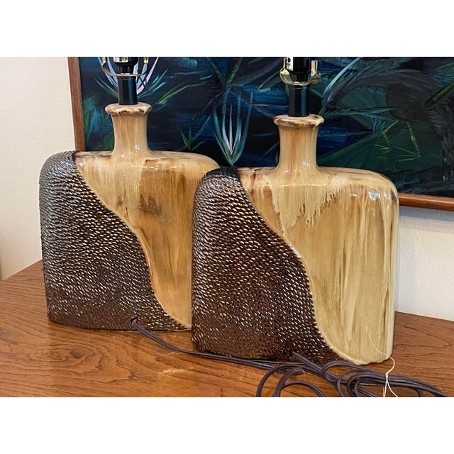 Vintage Sculptural Drip Glaze Ceramic Table Lamps, Pair For Sale - Image 9 of 12