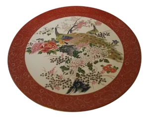 Vintage Japenese Satsuma Double Peacock & Peony Hand Painted Porcelain Plate