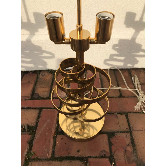 2010s Brass Ribbon Lamp With Braided Leather Shade - a Pair For Sale - Image 5 of 12