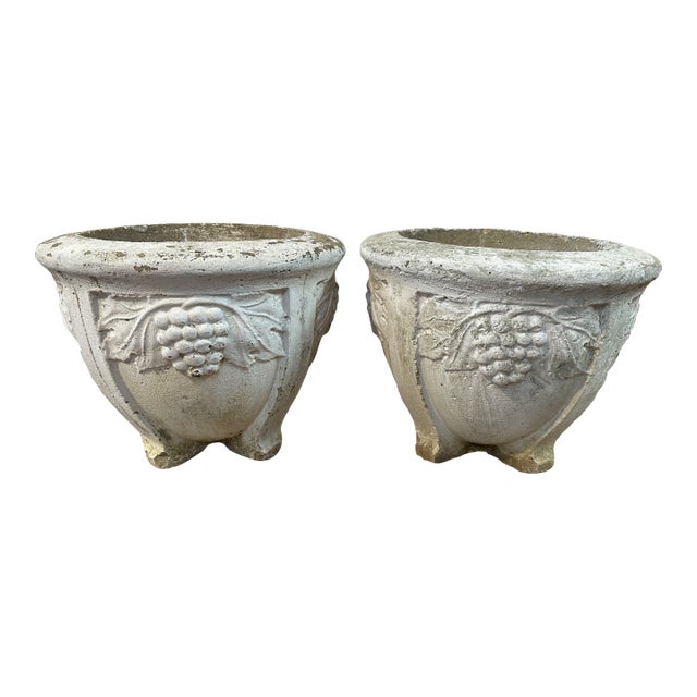 Vintage Concrete Planters With Grape Motif -a Pair For Sale