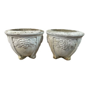 Vintage Concrete Planters With Grape Motif -a Pair