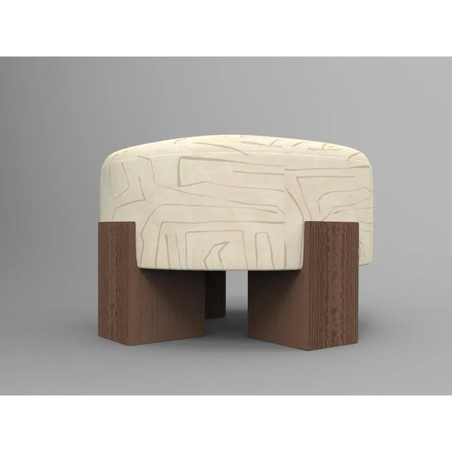 Cassette Pouf in Graffito Parchment Fabric and Smoked Oak by Alter Ego for Collector For Sale - Image 9 of 9