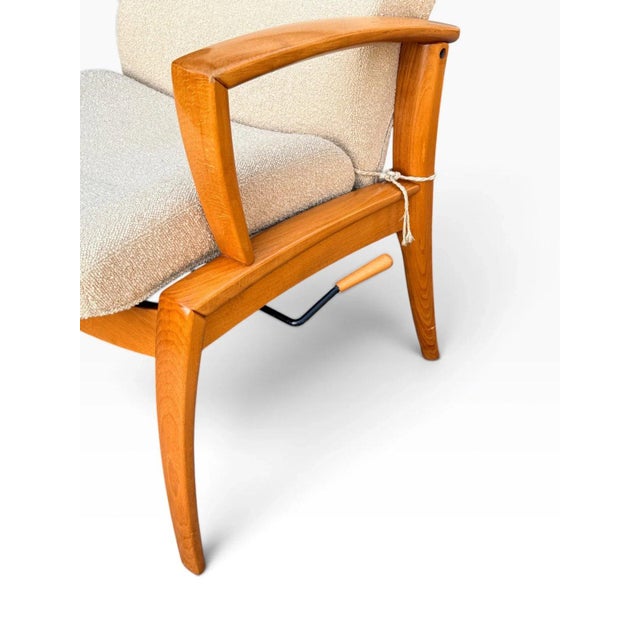 Danish Modern High Wingback Recliner Attributed to Farstrup | Cream Bouclé With Headrest Pillow | Teak Frame For Sale - Image 12 of 15