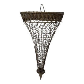 Antique French Woven Brass Chain Wall Pocket Vase 14.5” For Sale