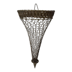 Antique French Woven Brass Chain Wall Pocket Vase 14.5”