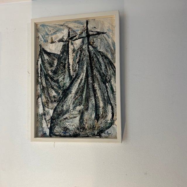 Impressionist Oil on Canvas Framed Signed by American Artist Berenice Ann Reed Made in 1964 Impressionist Style Boats For Sale - Image 3 of 10