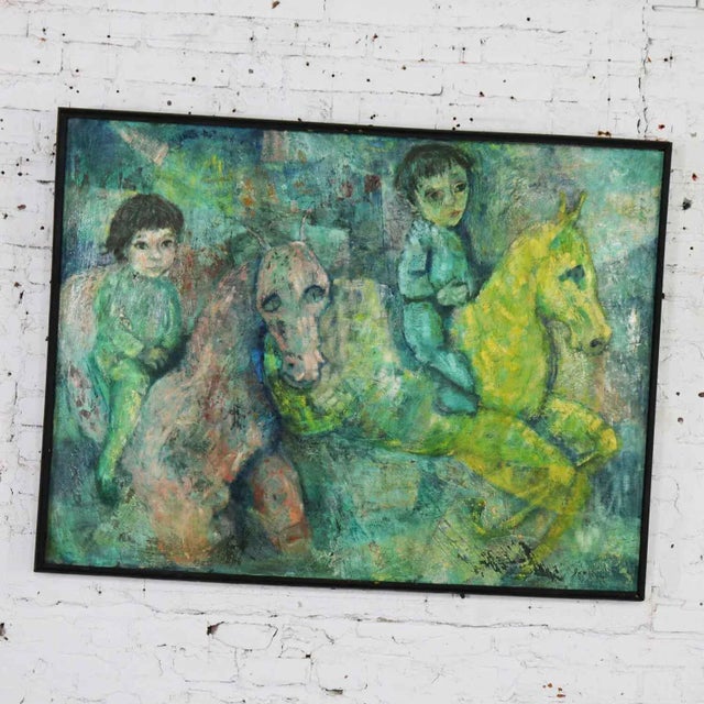 Vintage Impressionist Painting of Children on Horseback by Brooks Woollcott Powell For Sale - Image 4 of 13