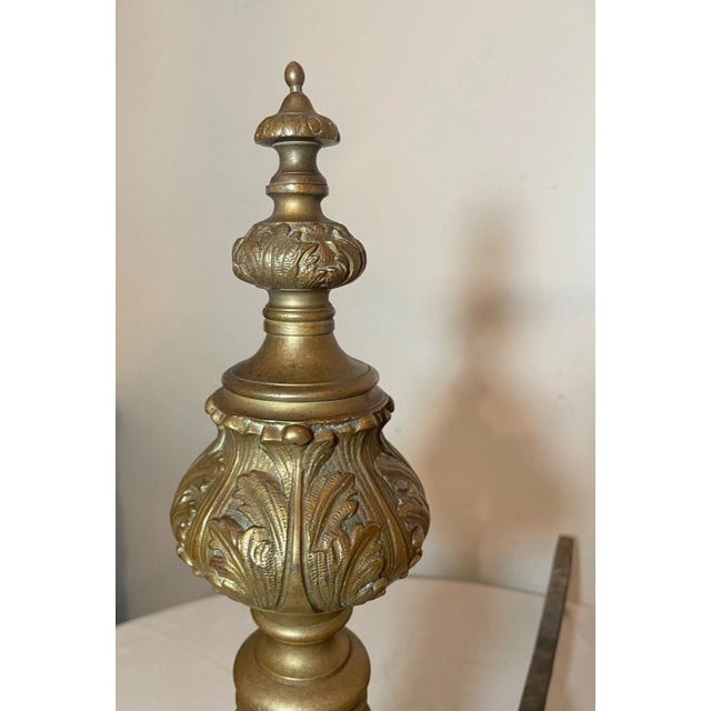 Pair of 2 Antique Ornate Victorian Solid Bronze Cast Iron Fireplace Andirons Set For Sale - Image 16 of 16