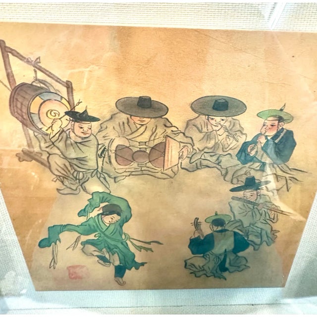 Framed Watercolor Print on Canvas Board of ‘A Dancing Boy' by Kim Hongdo For Sale - Image 4 of 6