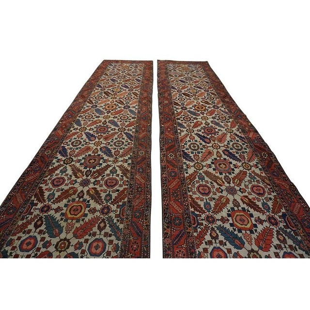 Ivory 1880s Ivory Field Geometric Tribal Pair of n.w. Persian Bakshaiesh Runner Carpets Rug For Sale - Image 8 of 10