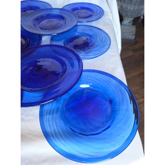 Blue Collection of Vintage Cobalt Blue Hand Blown Glass Charger Plates From Mexico For Sale - Image 8 of 11