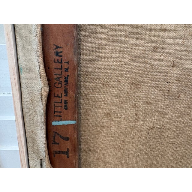 1960s Vintage Midcentury Modern Abstract Expressionist Oil on Canvas Painting, Label From the Little Gallery, 1960s For Sale - Image 5 of 5
