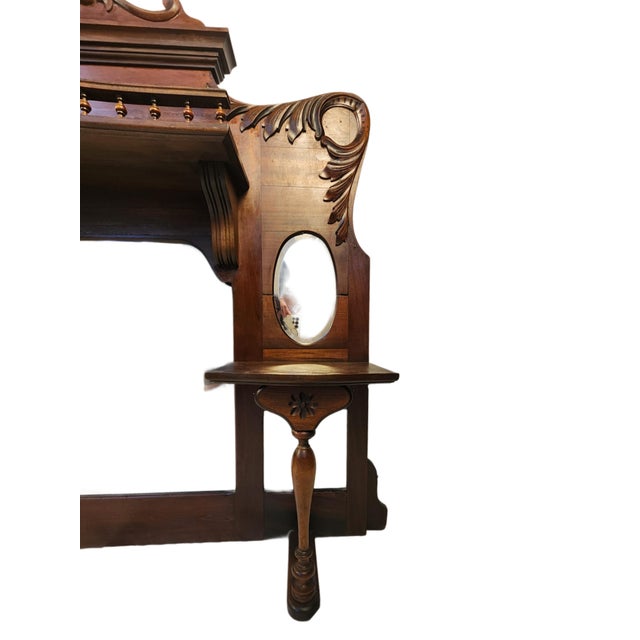 Antique Oak Mantel Topper With Beveled Mirrors & Carved Wood Detailing | Wuthering Heights Aesthetic For Sale In Baton Rouge - Image 6 of 10