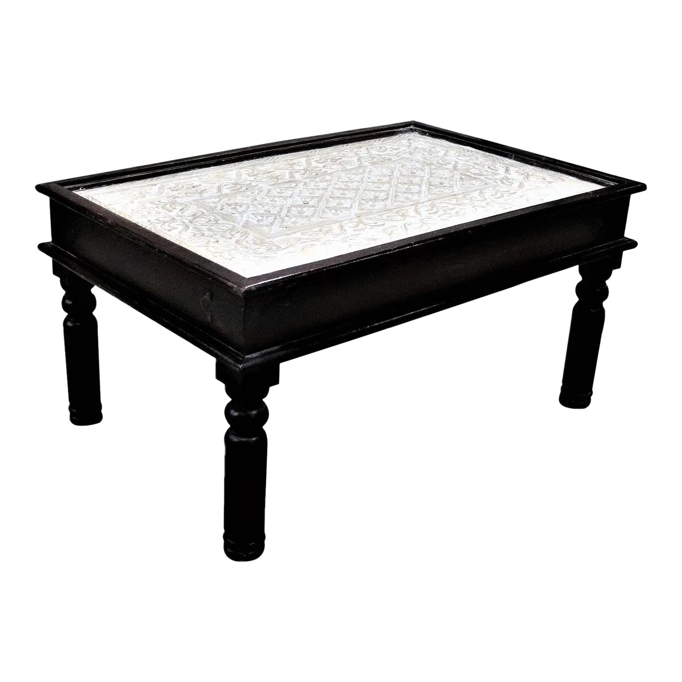 Eclectic Boho Chic Handmade Hand Carved Center Coffee Table