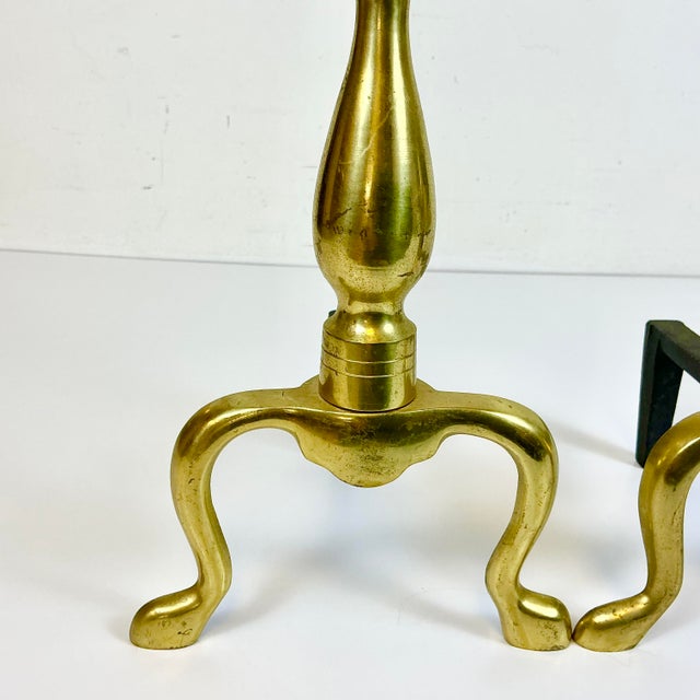 Mid 20th Century Mid-Century Traditional Federal Arts & Crafts Brass Andirons - A Pair For Sale - Image 5 of 12