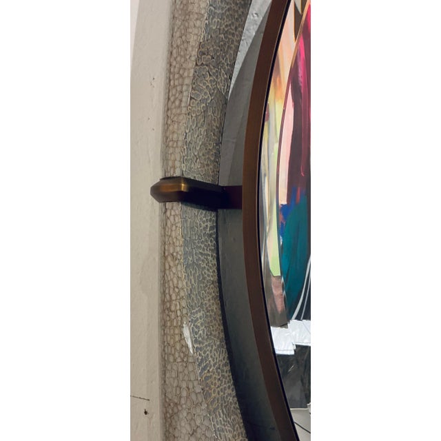 Original retail $6800, stylish Jonathan Charles Modern Eggshell Toulouse Square Floating Wall Mirror, antique brass...