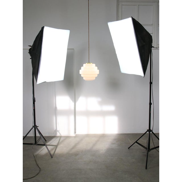 Mid-Century Italian Brass and Opaline Glass Pendant Lamp For Sale - Image 9 of 17