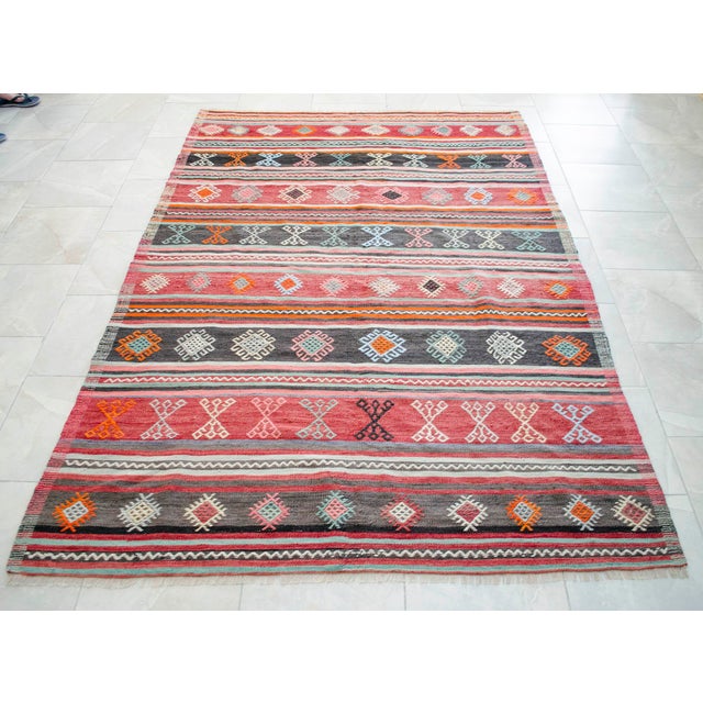 1960s Hand Woven Turkish Kilim Colorful Flat Weave Area Rug For Sale - Image 6 of 13