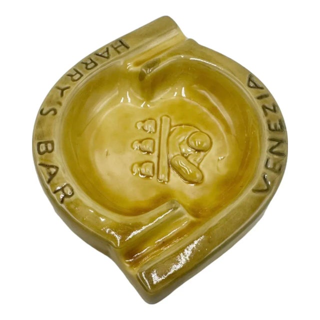 Vintage Harry's Bar Venezia Italy Ashtray Yellow Ceramic Dish For Sale - Image 9 of 12