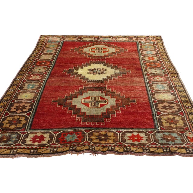 Mid-Century Modern Vintage Red Turkish Oushak Rug - 04'03 X 06'10 For Sale - Image 3 of 9