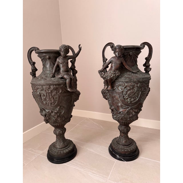 Maitland - Smith Bronze Marble Base Maitland Smith Urns - a Pair For Sale - Image 4 of 4