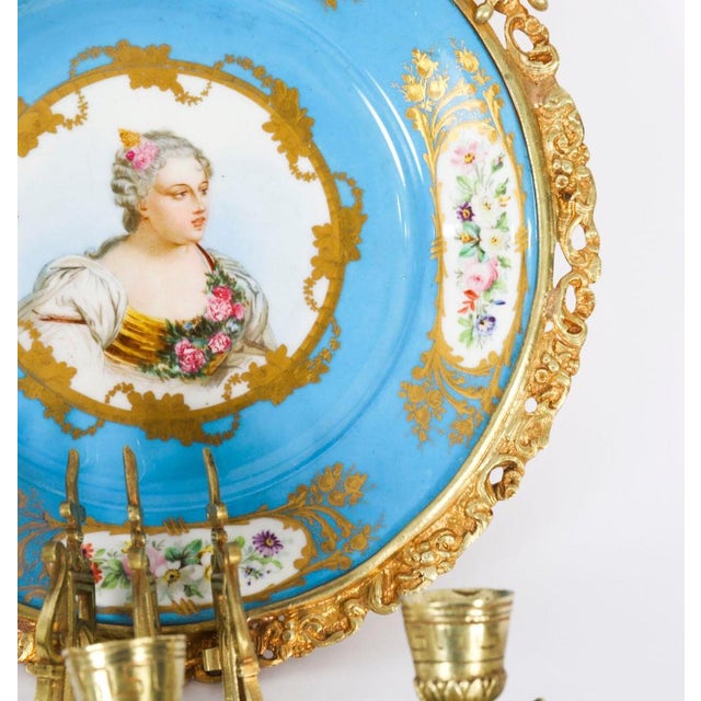 Ceramic Antique Ormolu and Sevres Porcelain Portraits Wall Lights, 1800s, Set of 2 For Sale - Image 7 of 18