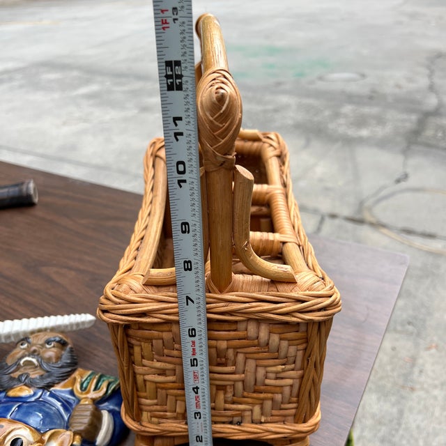 1970s 1970s Hand Woven Wicker and Bamboo Desk Organizing Basket For Sale - Image 5 of 7