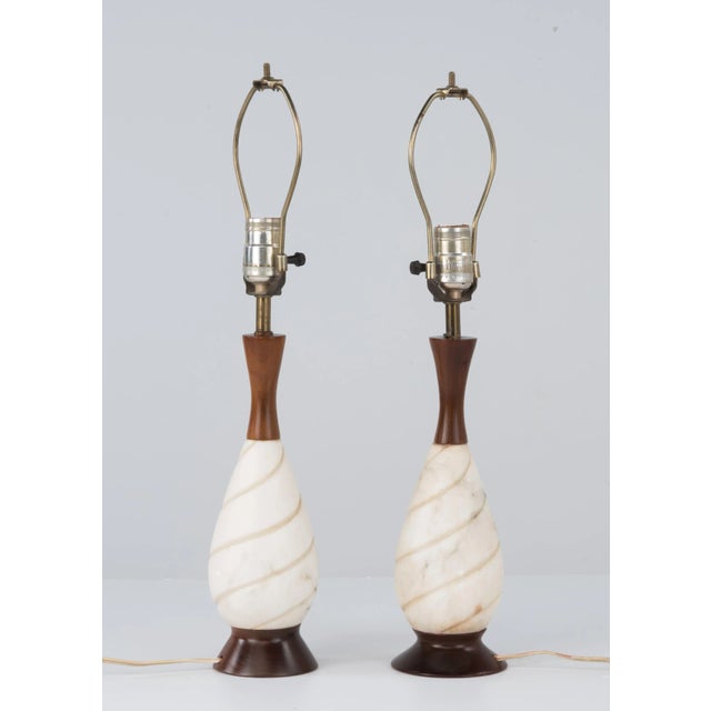 1960s Mid Century Marble Walnut Lamps Italy - a Pair For Sale - Image 5 of 13