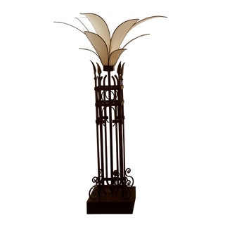 Vintage Iron Palm Tre Floor Lamp with Fabric Petals For Sale