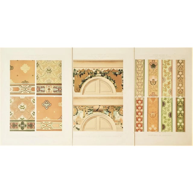 Tan Rare Rare 1895 French Interior Wall Decor Designs, Large, Set of 3 For Sale - Image 8 of 8