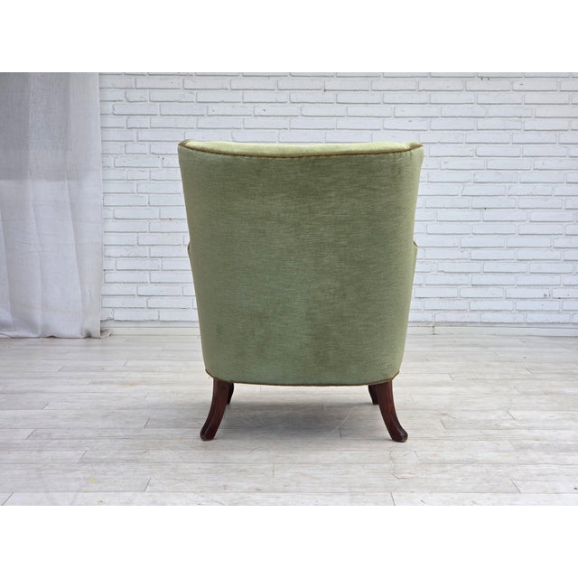 Scandinavian Armchair in Green Furniture Velour and Oak Wood Legs, 1960s For Sale - Image 9 of 18