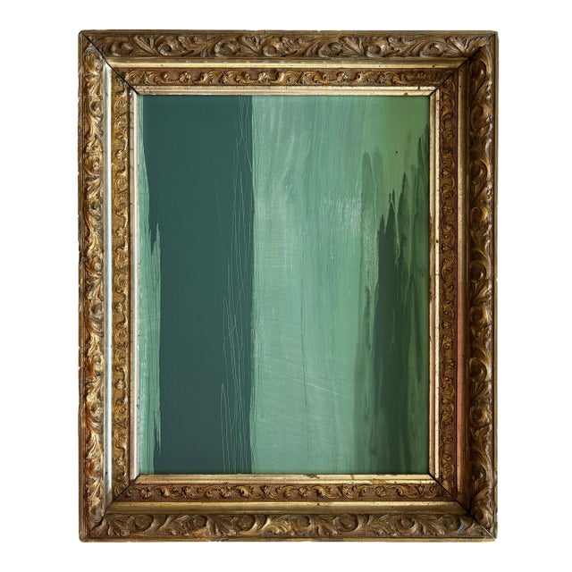 “Cedar Pine" Green Abstract Art in Antique Frame, Transitional Living Room Art by JTS For Sale