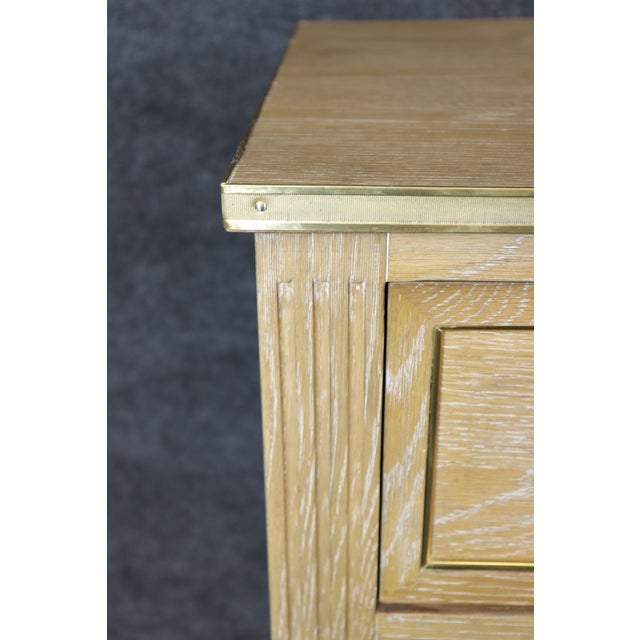 Pair English Made Louis XVI Style Brass Mounted Ceruse Oak Commodes For Sale - Image 12 of 12