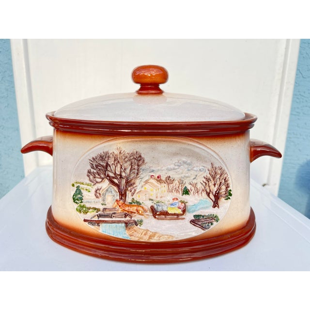 American Vintage Ceramic Tureen or Jar With Winter Scene by Hersey For Sale - Image 3 of 7