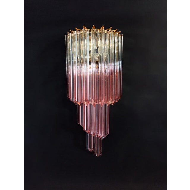 1990s Vintage Murano Wall Sconce with 32 Quadriedri Trasparent and Pink Prism, 1990s, Set of 2 For Sale - Image 5 of 15