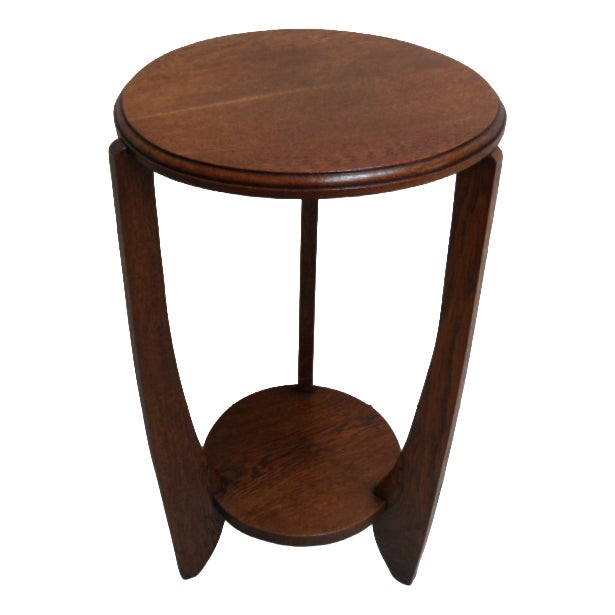 Art Deco Round Oak Side Table, 1890s For Sale