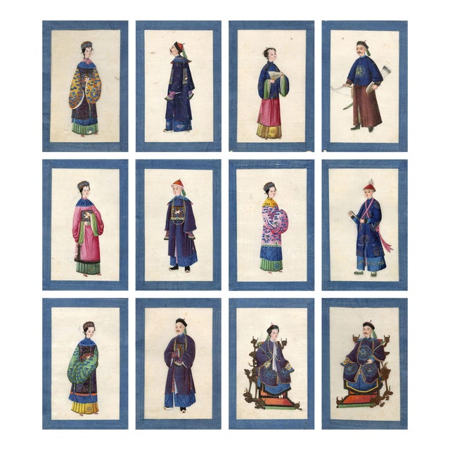 19th Century Chinese Qing Export School Album of Court Figure Paintings on Pith, Canton For Sale