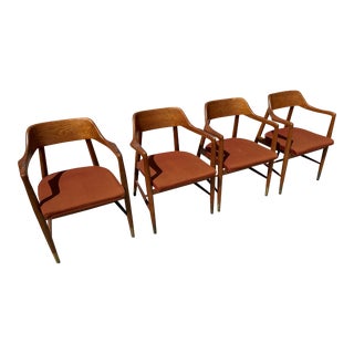 1960s Vintage Mid Century Sculptural Chairs with Orange Fabric - Set of 4 For Sale