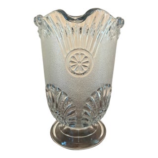 Antique Westmoreland Shell and Jewel Pressed Glass Pitcher 8" Tall For Sale