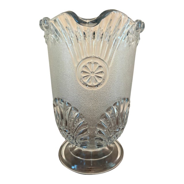Antique Westmoreland Shell and Jewel Pressed Glass Pitcher 8" Tall For Sale