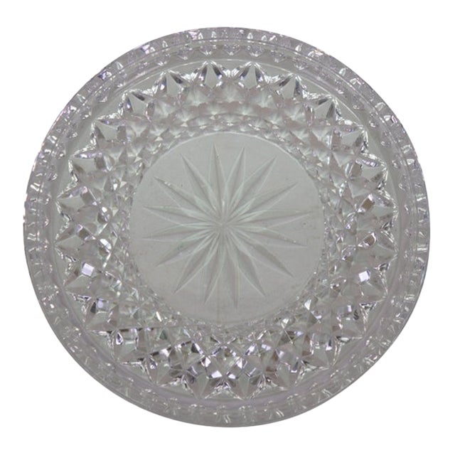 Vintage Modern Waterford Lismore Crystal Round Vanity Trinket Dish Coaster Starburst For Sale