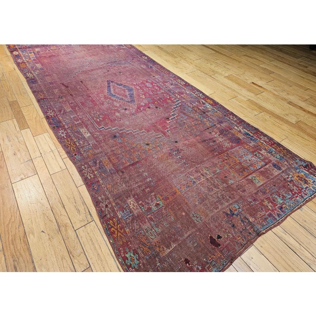 Late 19th Century Vintage Moroccan Rug, Hand-Knotted Wool, Geometric Pattern, Soft Red & Yellow, 6’ X 14’ For Sale - Image 5 of 18