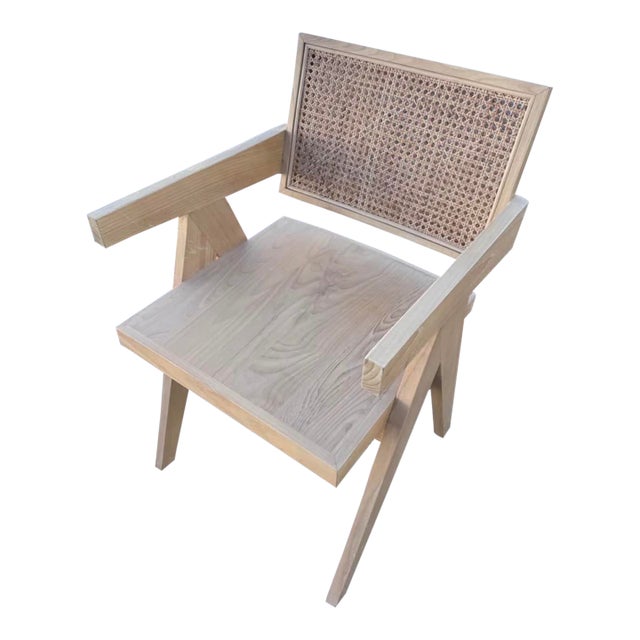 Light Wood and Rattan Chair For Sale